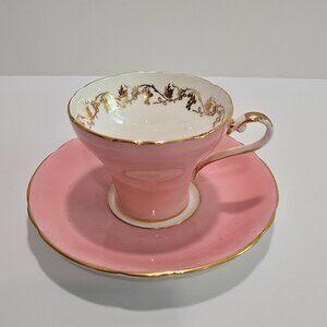 Aynsley - Pink & Gold Vintage Corset Teacup and Saucer with Grapevine Motif